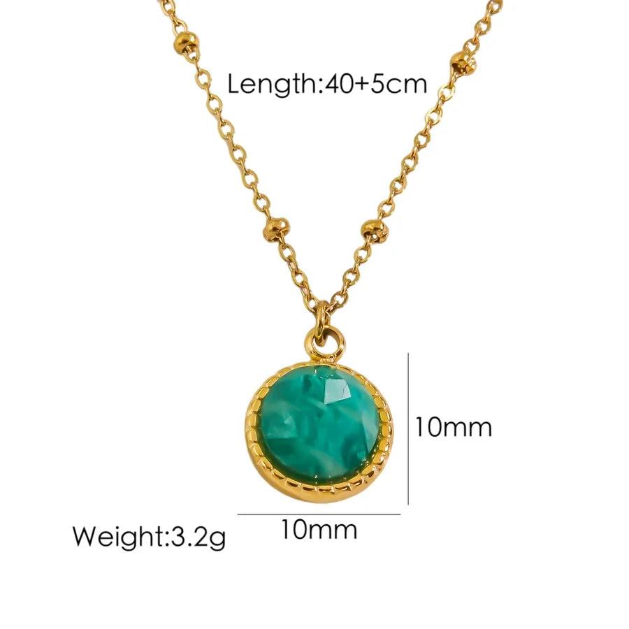 304 Stainless Steel 14K Gold Plated Simple Style Plating Inlay Round Natural Stone Pendant Necklace