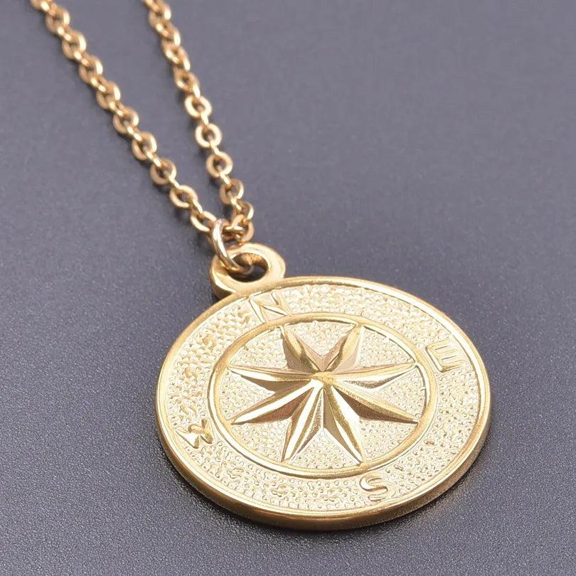 304 Stainless Steel 18K Gold Plated Basic Modern Style Classic Style Plating Compass Pendant Necklace