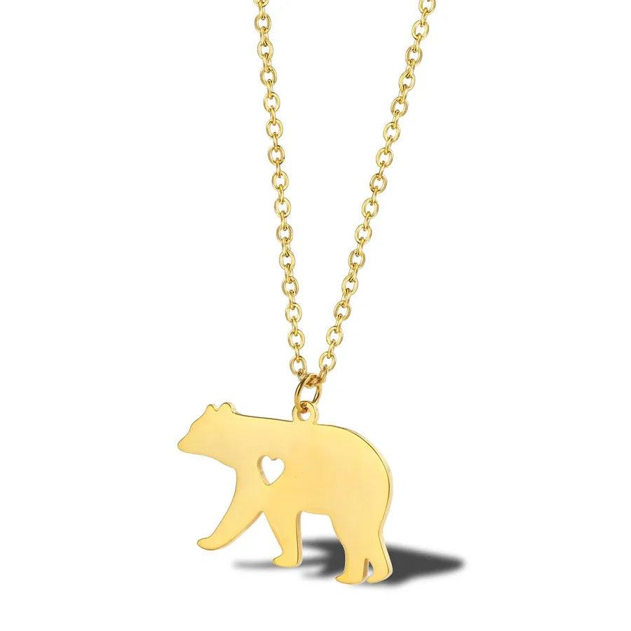 304 Stainless Steel 18K Gold Plated Simple Style Classic Style Plating little bear Dinosaur Pendant Necklace