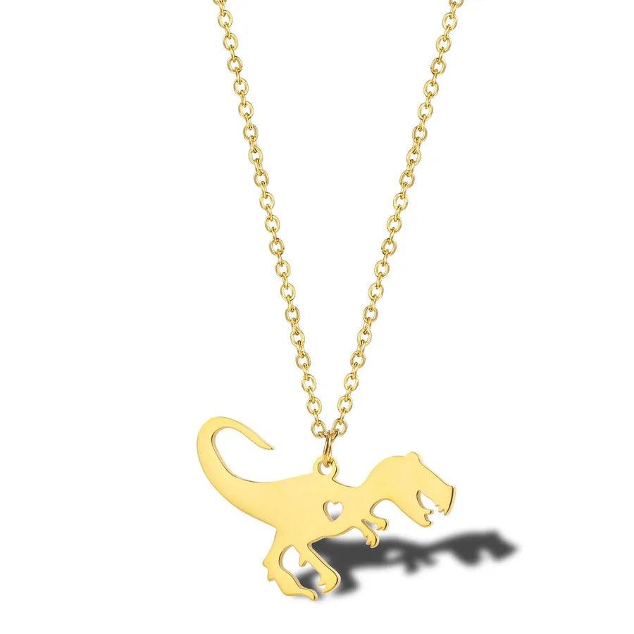 304 Stainless Steel 18K Gold Plated Simple Style Classic Style Plating little bear Dinosaur Pendant Necklace
