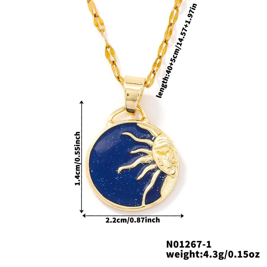304 Stainless Steel Copper coffee bean chain K Gold Plated Sun Color Block Zircon Pendant Necklace