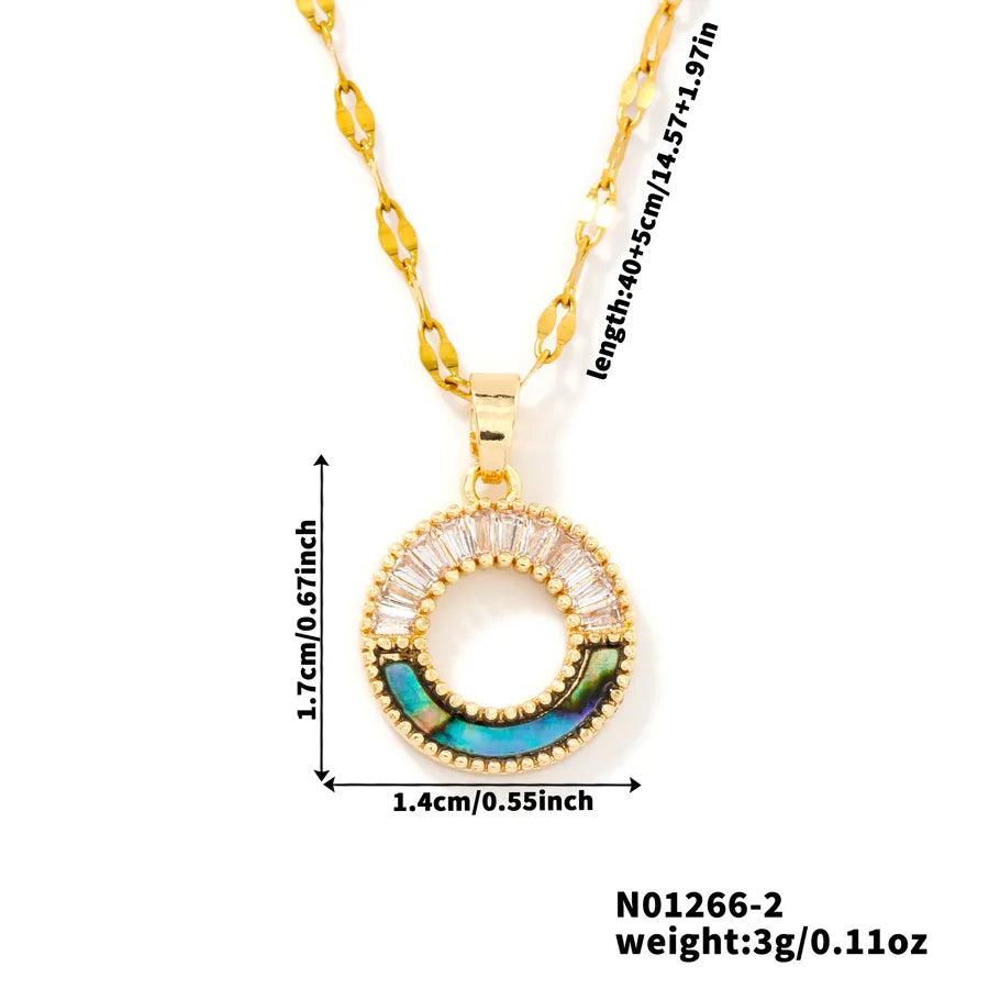 304 Stainless Steel Copper coffee bean chain K Gold Plated Sun Color Block Zircon Pendant Necklace
