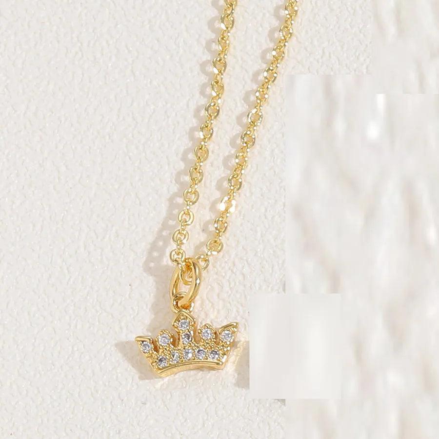 cute simple style commute human crown copper 14k gold plated white gold plated zircon pendant necklace