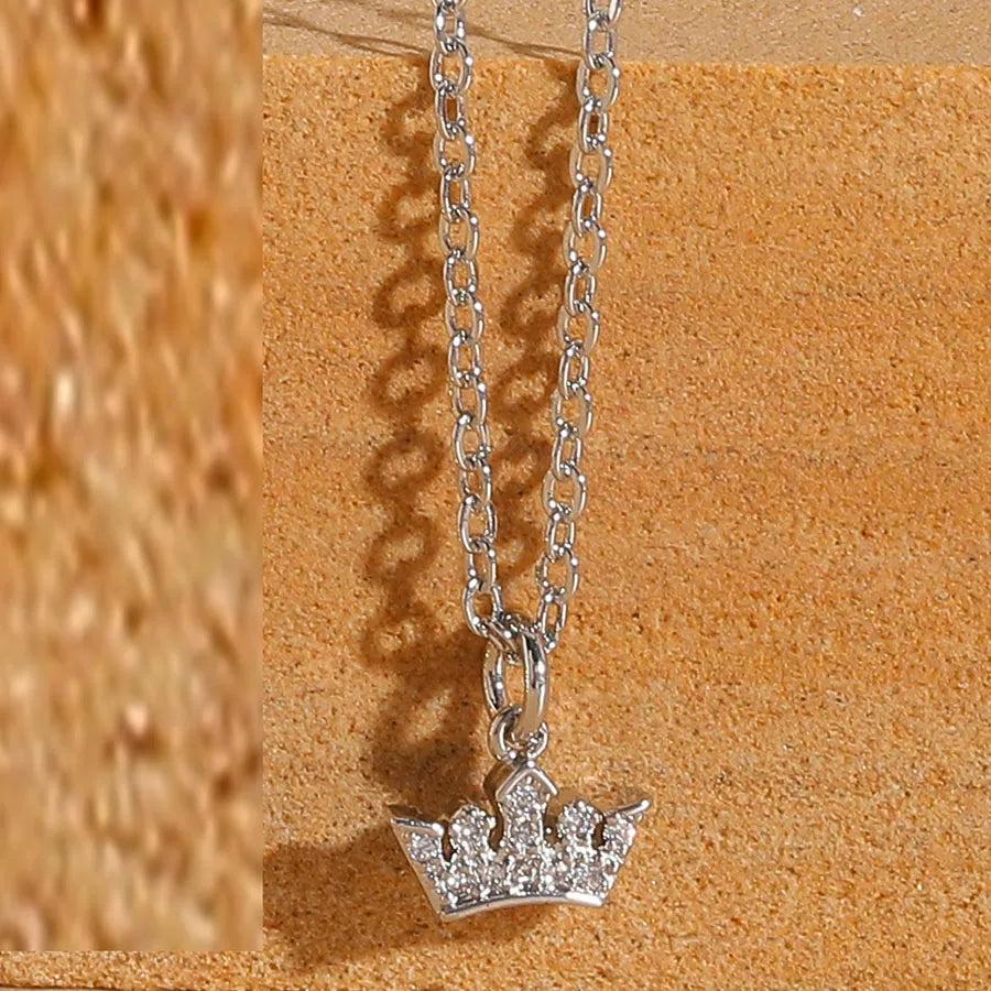 cute simple style commute human crown copper 14k gold plated white gold plated zircon pendant necklace