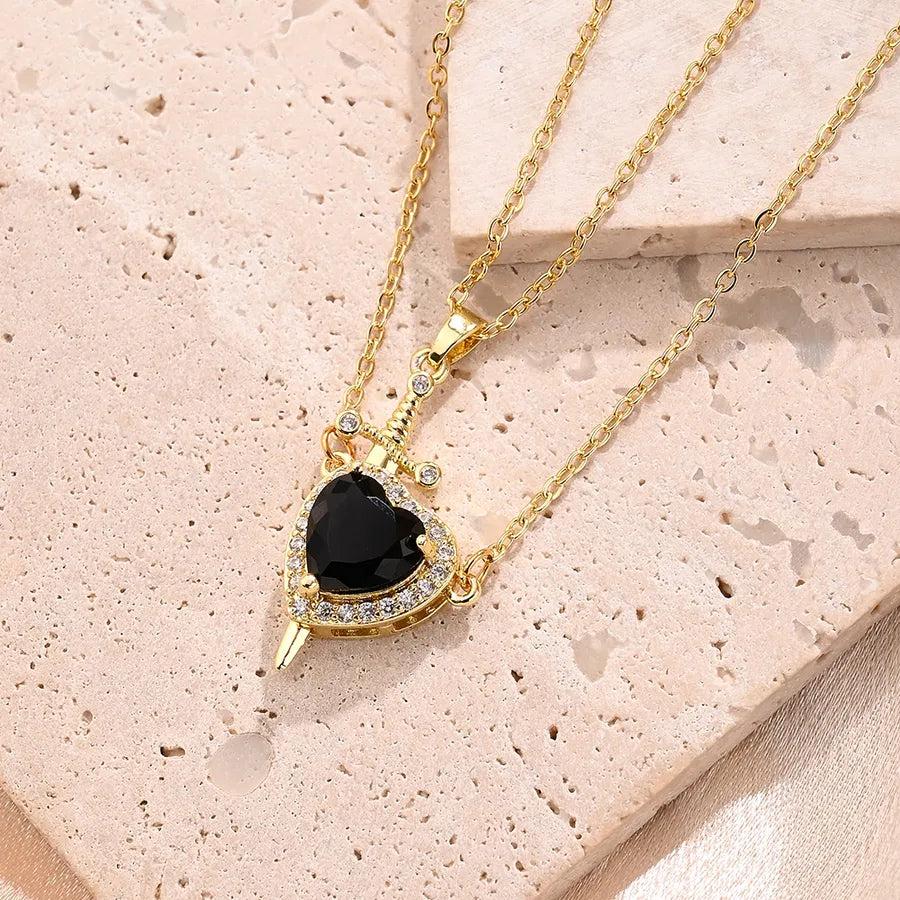 Simple Style Heart Shape Copper Zircon 18K Gold Plated Polishing Inlay Pendant Necklace cable chain