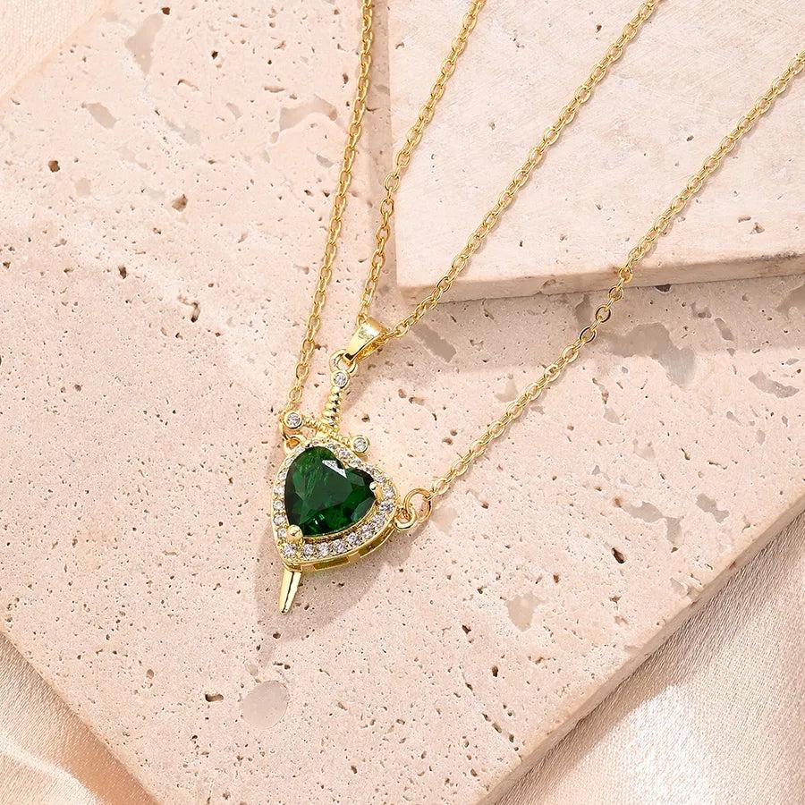 Simple Style Heart Shape Copper Zircon 18K Gold Plated Polishing Inlay Pendant Necklace cable chain