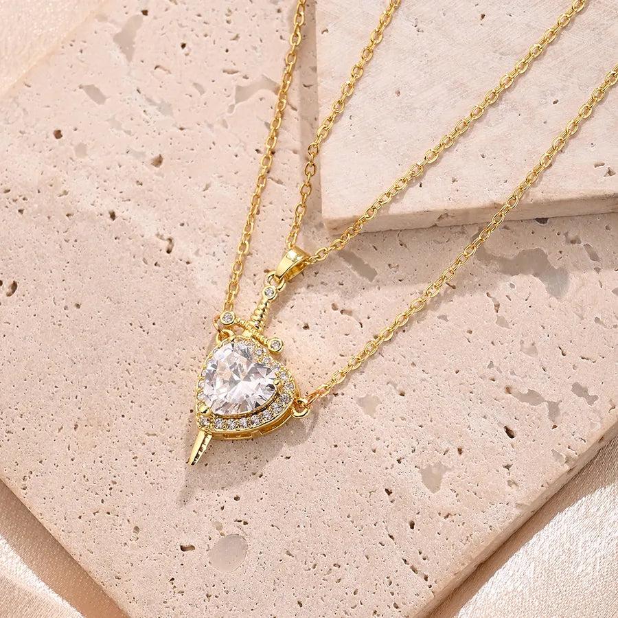 Simple Style Heart Shape Copper Zircon 18K Gold Plated Polishing Inlay Pendant Necklace cable chain