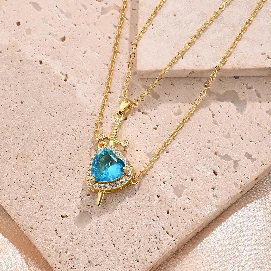 Simple Style Heart Shape Copper Zircon 18K Gold Plated Polishing Inlay Pendant Necklace cable chain