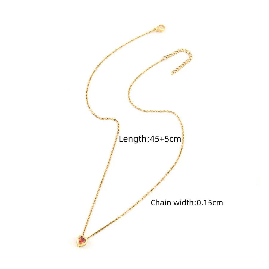 Elegant Simple Style Classic Style Heart Shape 201 Stainless Steel Artificial Crystal Inlay Pendant Necklace cable chain