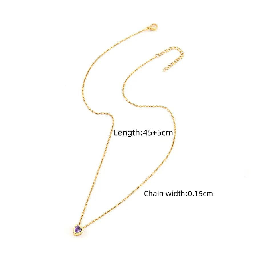 Elegant Simple Style Classic Style Heart Shape 201 Stainless Steel Artificial Crystal Inlay Pendant Necklace cable chain