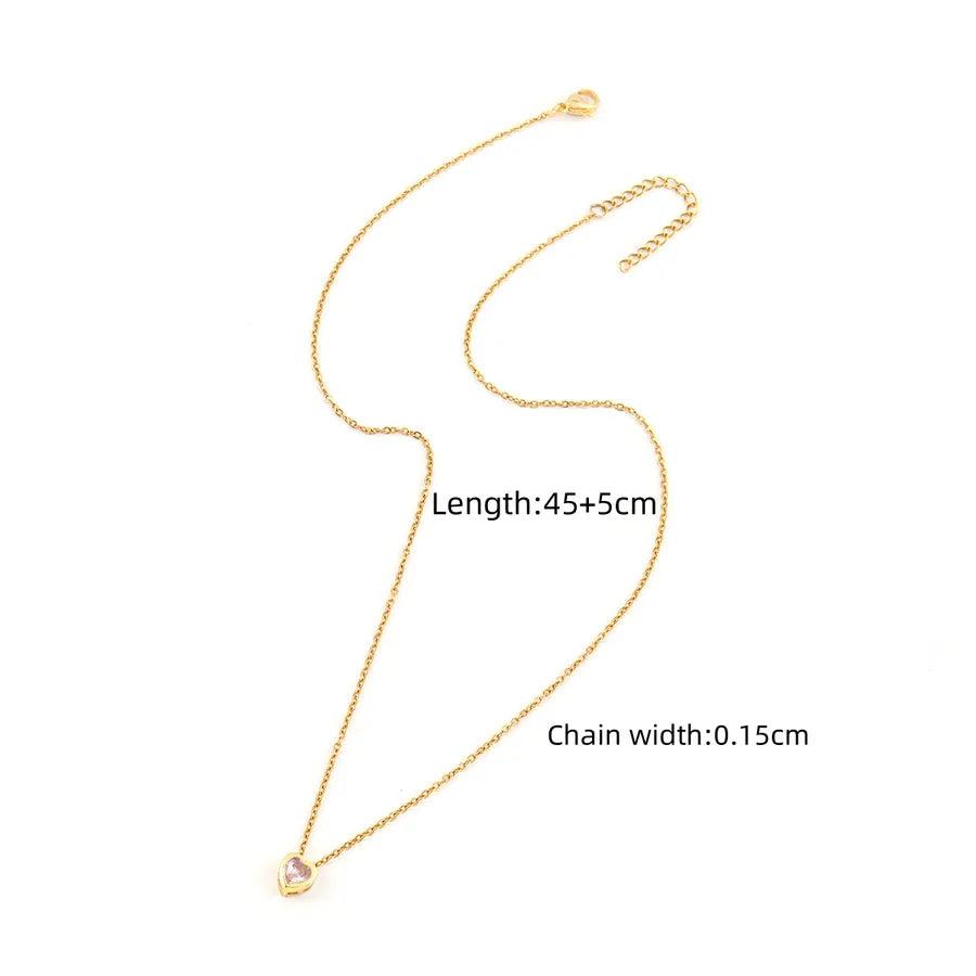 Elegant Simple Style Classic Style Heart Shape 201 Stainless Steel Artificial Crystal Inlay Pendant Necklace cable chain
