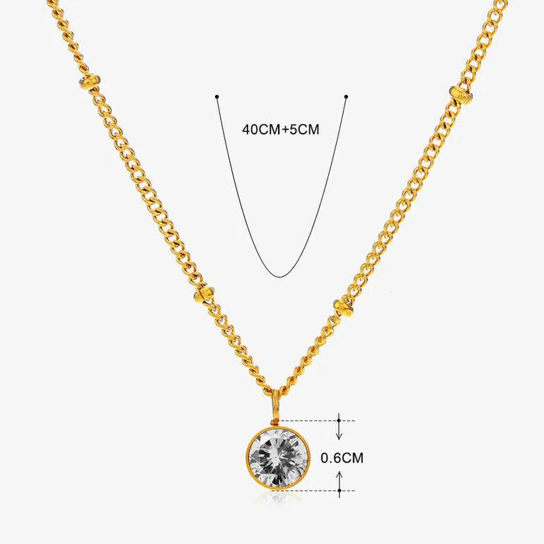 304 Stainless Steel Titanium Steel 18K Gold Plated Simple Style Plating Inlay Round Rhinestones Pendant Necklace