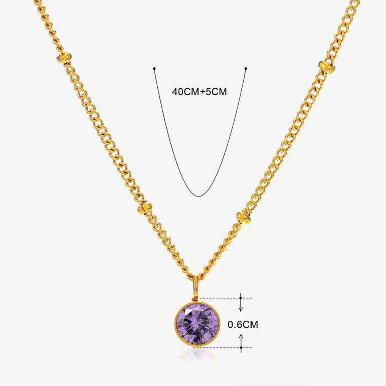 304 Stainless Steel Titanium Steel 18K Gold Plated Simple Style Plating Inlay Round Rhinestones Pendant Necklace