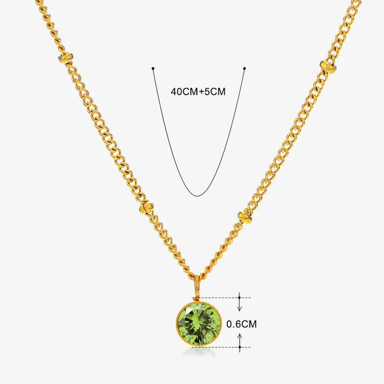 304 Stainless Steel Titanium Steel 18K Gold Plated Simple Style Plating Inlay Round Rhinestones Pendant Necklace