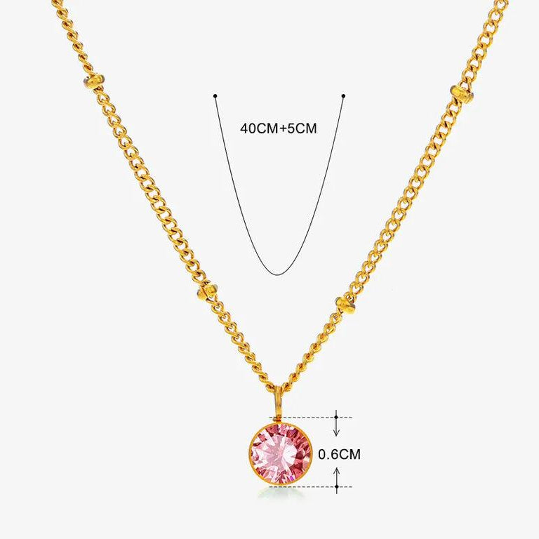 304 Stainless Steel Titanium Steel 18K Gold Plated Simple Style Plating Inlay Round Rhinestones Pendant Necklace