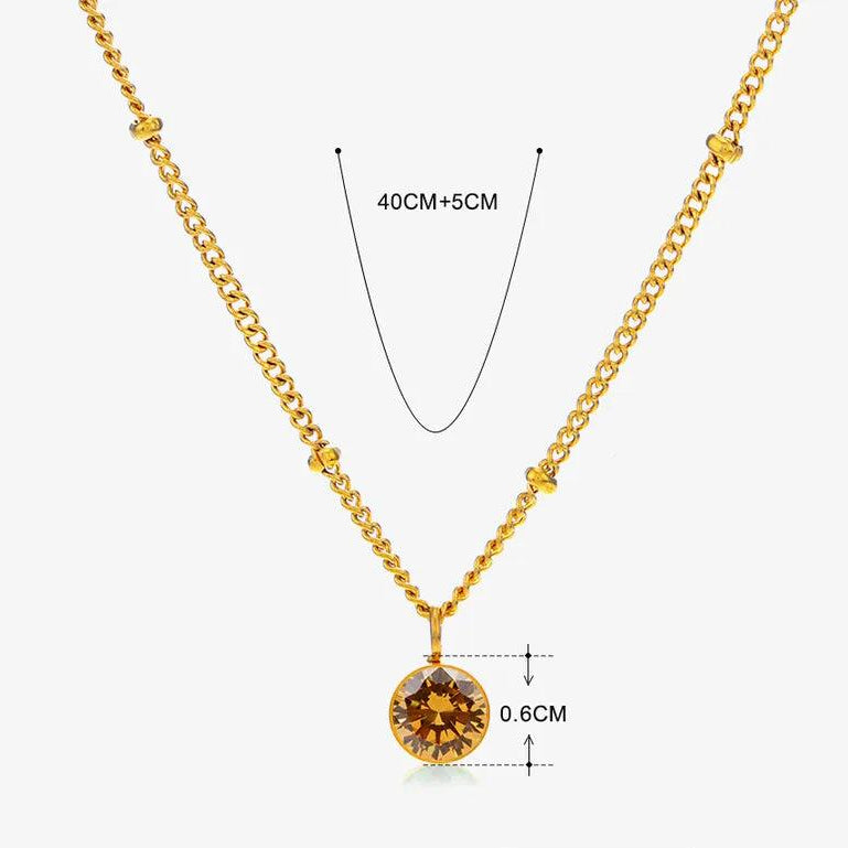 304 Stainless Steel Titanium Steel 18K Gold Plated Simple Style Plating Inlay Round Rhinestones Pendant Necklace
