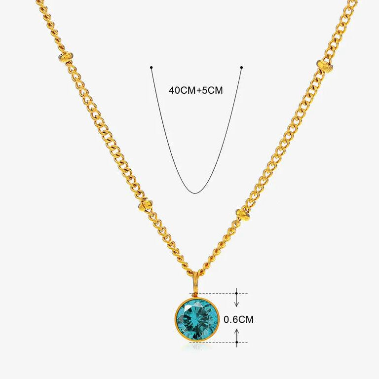 304 Stainless Steel Titanium Steel 18K Gold Plated Simple Style Plating Inlay Round Rhinestones Pendant Necklace