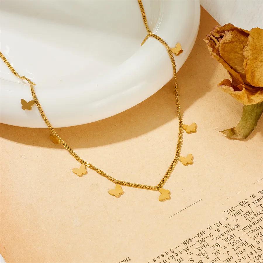 Titanium Steel 18K Gold Plated Vintage Style Plating Butterfly Necklace