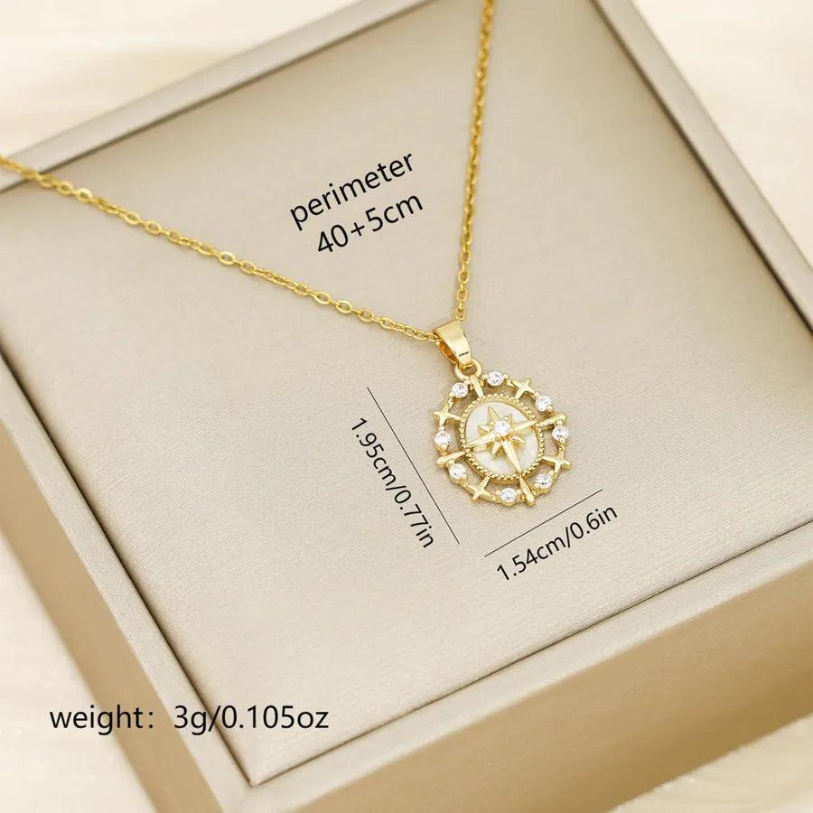 Elegant Hexagram 304 Stainless Steel Copper 18K Gold Plated Pendant Necklace O-shaped chain