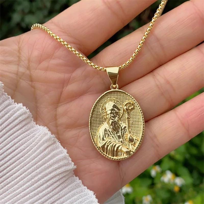 Retro Classic Style Virgin Mary Copper 18K Gold Plated box chain Pendant Necklace