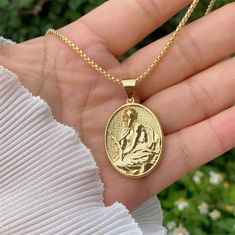 Retro Classic Style Virgin Mary Copper 18K Gold Plated box chain Pendant Necklace