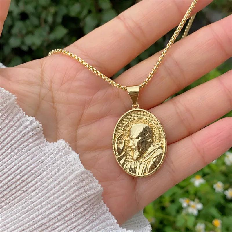 Retro Classic Style Virgin Mary Copper 18K Gold Plated box chain Pendant Necklace