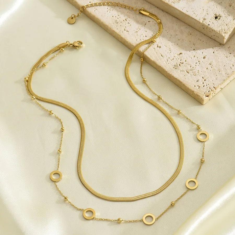 Simple Style Classic Style Round 304 Stainless Steel 14K Gold Plated Double Layer Necklaces