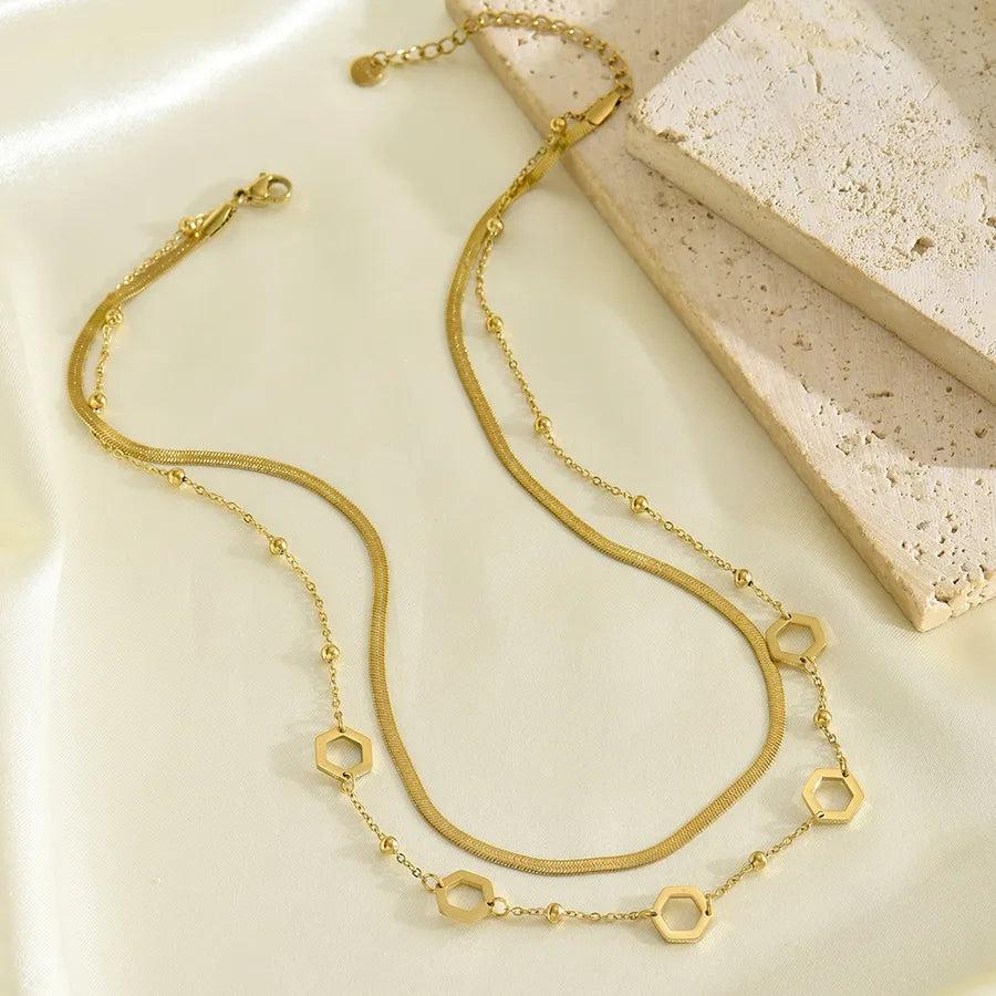 Simple Style Classic Style Round 304 Stainless Steel 14K Gold Plated Double Layer Necklaces