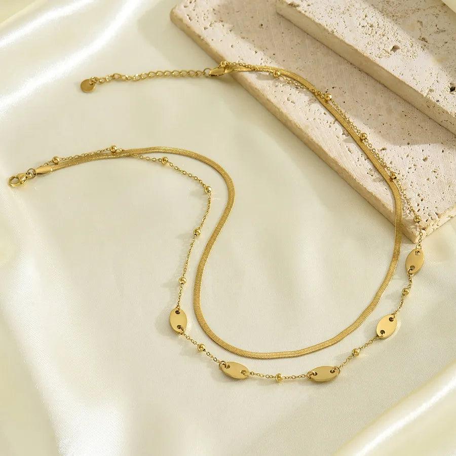 Simple Style Classic Style Round 304 Stainless Steel 14K Gold Plated Double Layer Necklaces