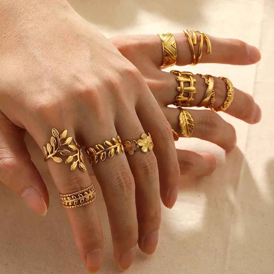 Geometric Gold Stainless Steel Ring