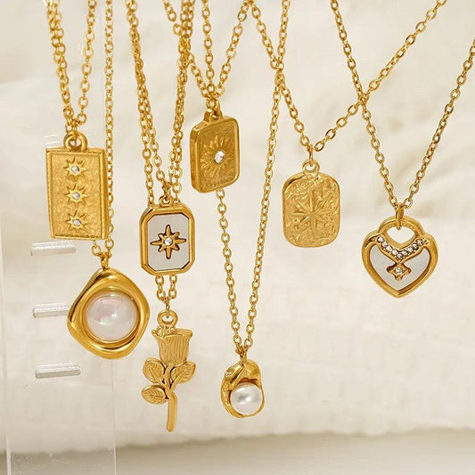 Heart Flower Chain Pearl Stainless Steel Necklace
